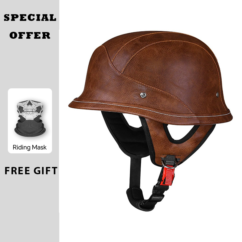 Vintage Open Face Retro Helmet - Meio capacete de couro vintage, rosto