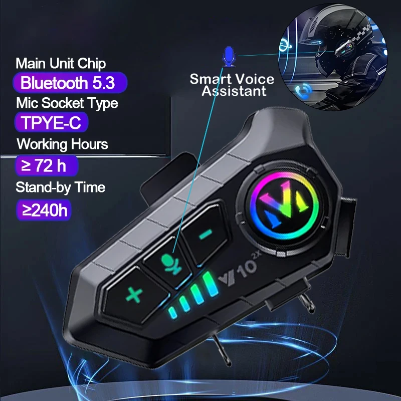 Universal Motorcycle Helmet Intercom Headset - Intercomunicador Bluetooth V10 2X para Capacete
