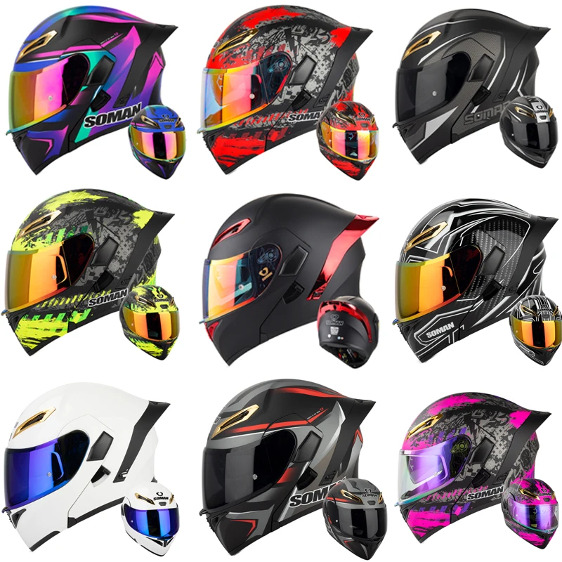 Dual Visor Motorcycle Racing Helmet - Soman capacete facial completo lente dupla
