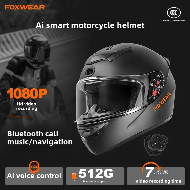 Full Face Motorcycle Helmet With Bluetooth - Capacete de motocicleta AI Intelligence com