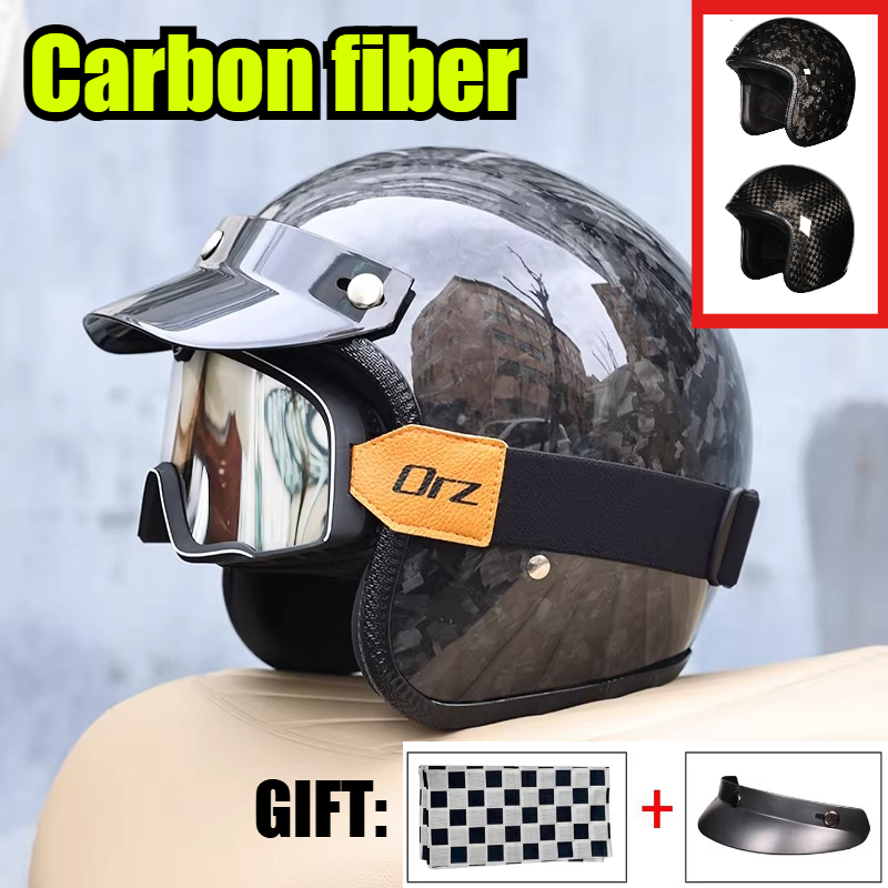 Carbon Fiber Lightweight Motorcycle Helmet - Capacete Vintage de Fibra de Carbono