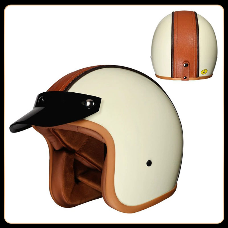 Vintage Open Face Retro Helmet - Capacete de Moto Vintage 3/4 Aberto,