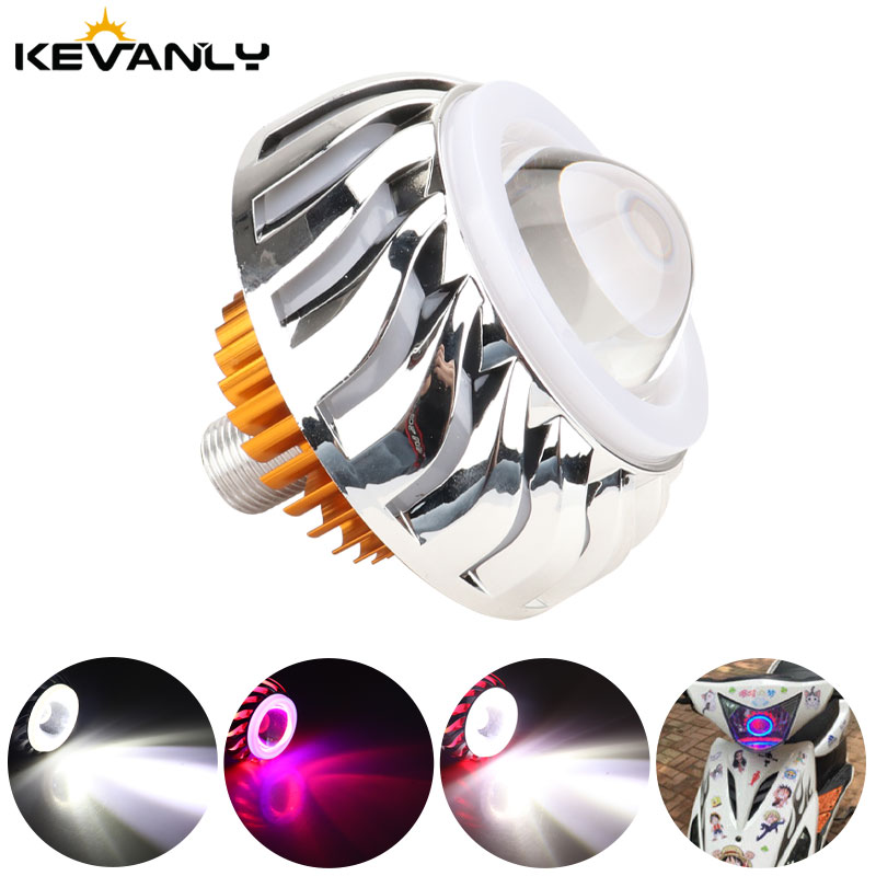 Universal Motorcycle Led Headlight Projector - Dual LED Angel Devil Eyes Farol